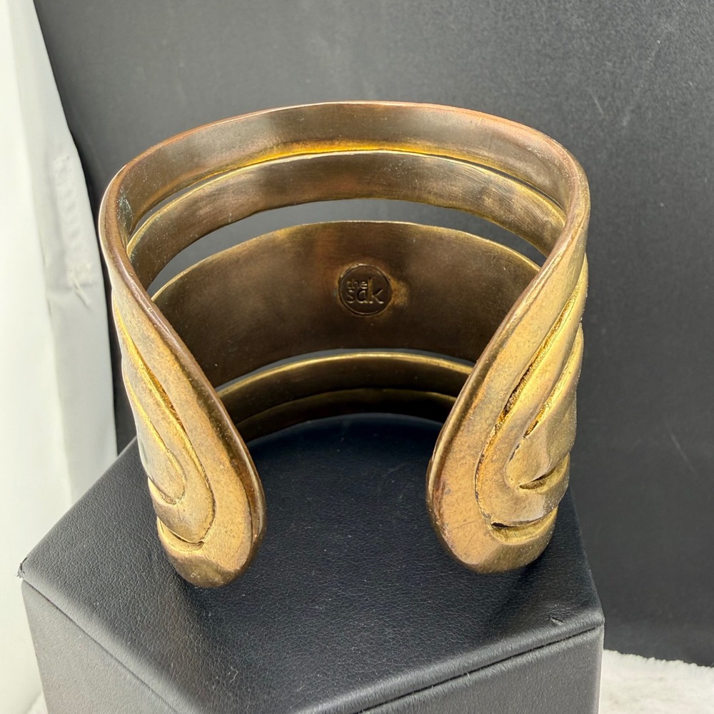 Wide Chunky Bracelet Gold Tone Multi Band Hammered Boho 7.5 Inch - Picture 3 of 9